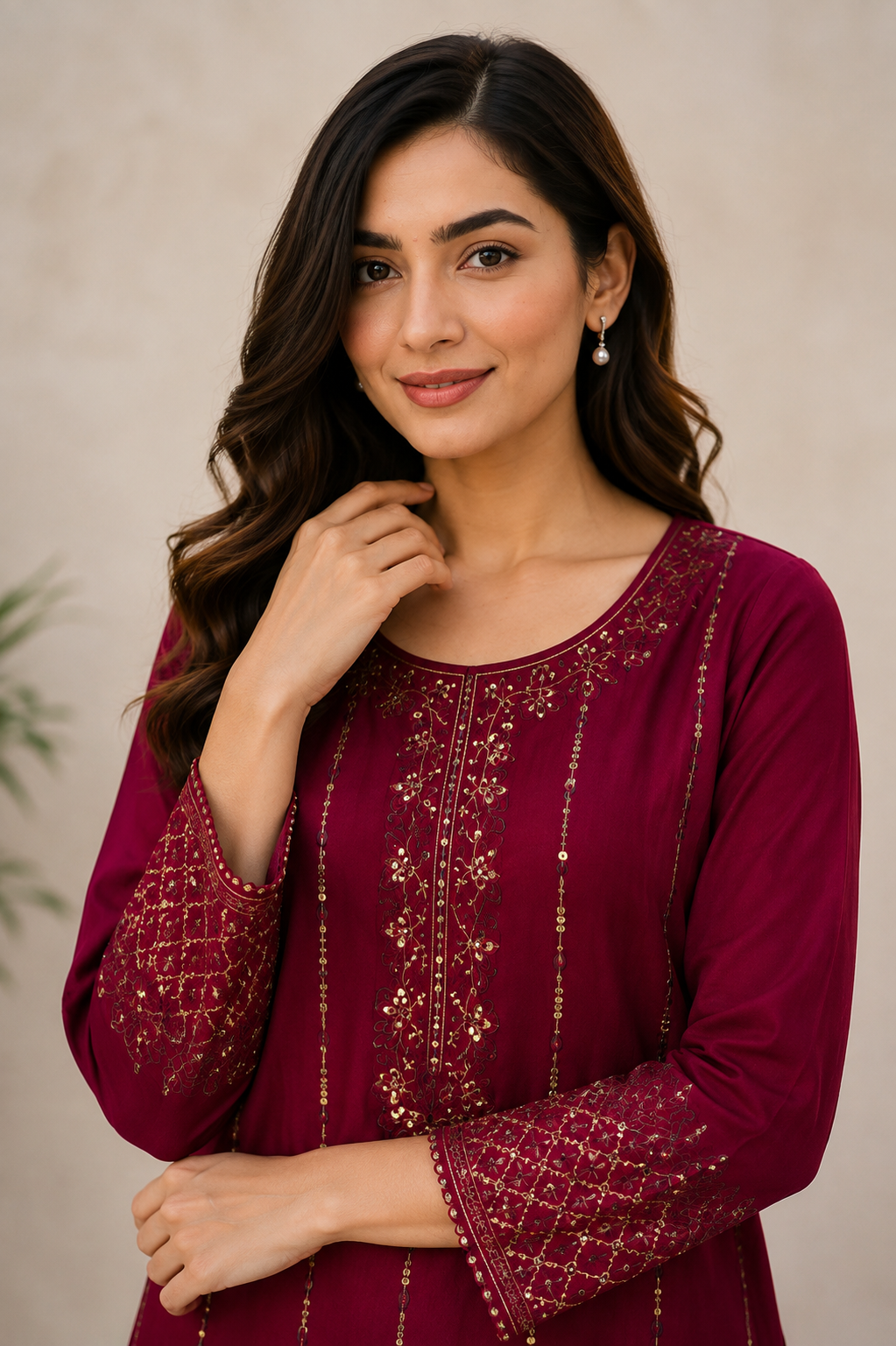 Stylek Embroidered 2-Piece Ready-to-Wear Suit