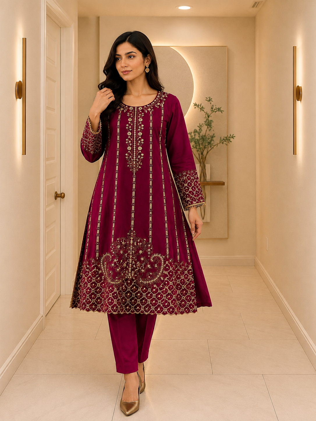 Stylek Embroidered 2-Piece Ready-to-Wear Suit