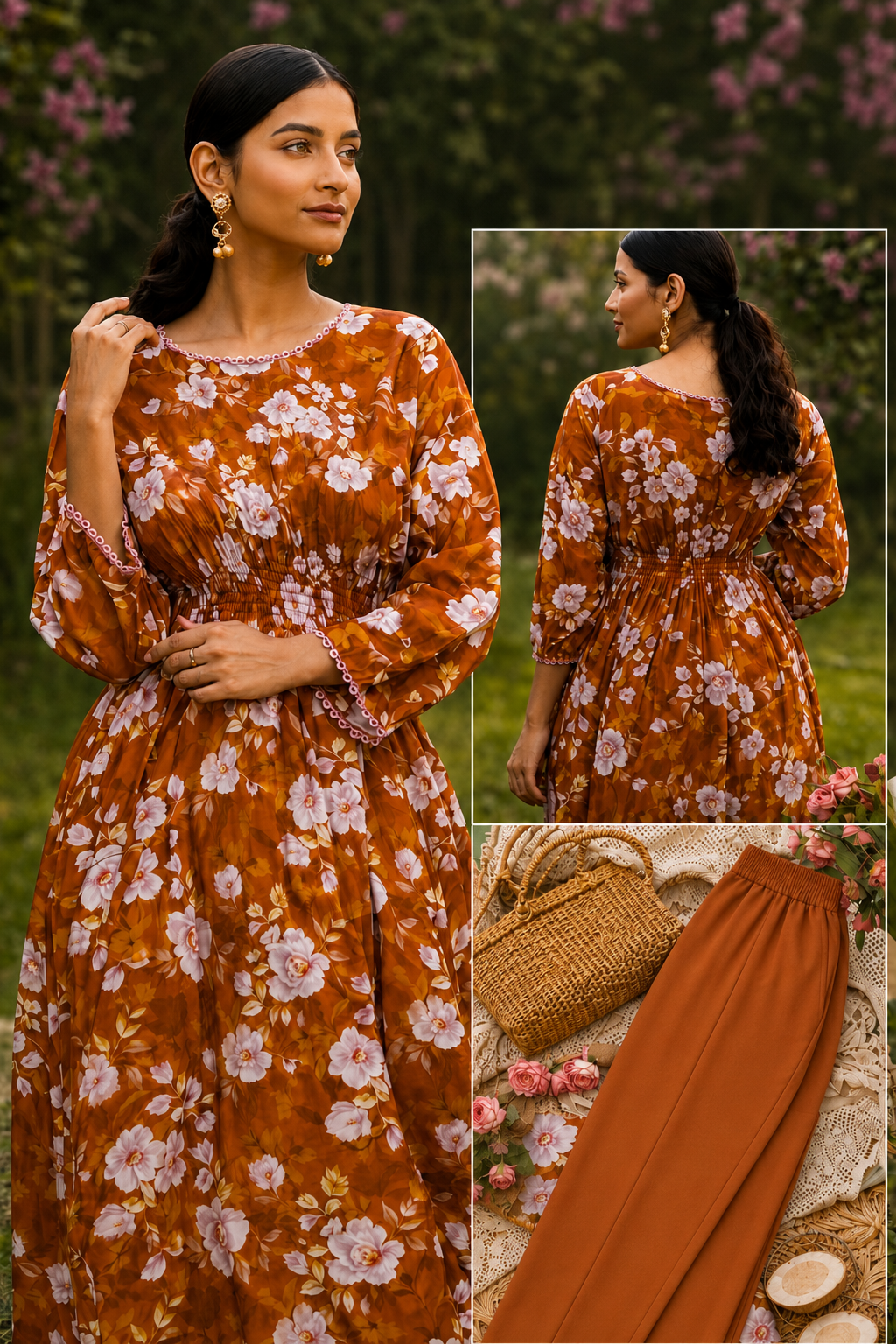 Stylek Shop – Floral Printed Smocked Frock with Trouser