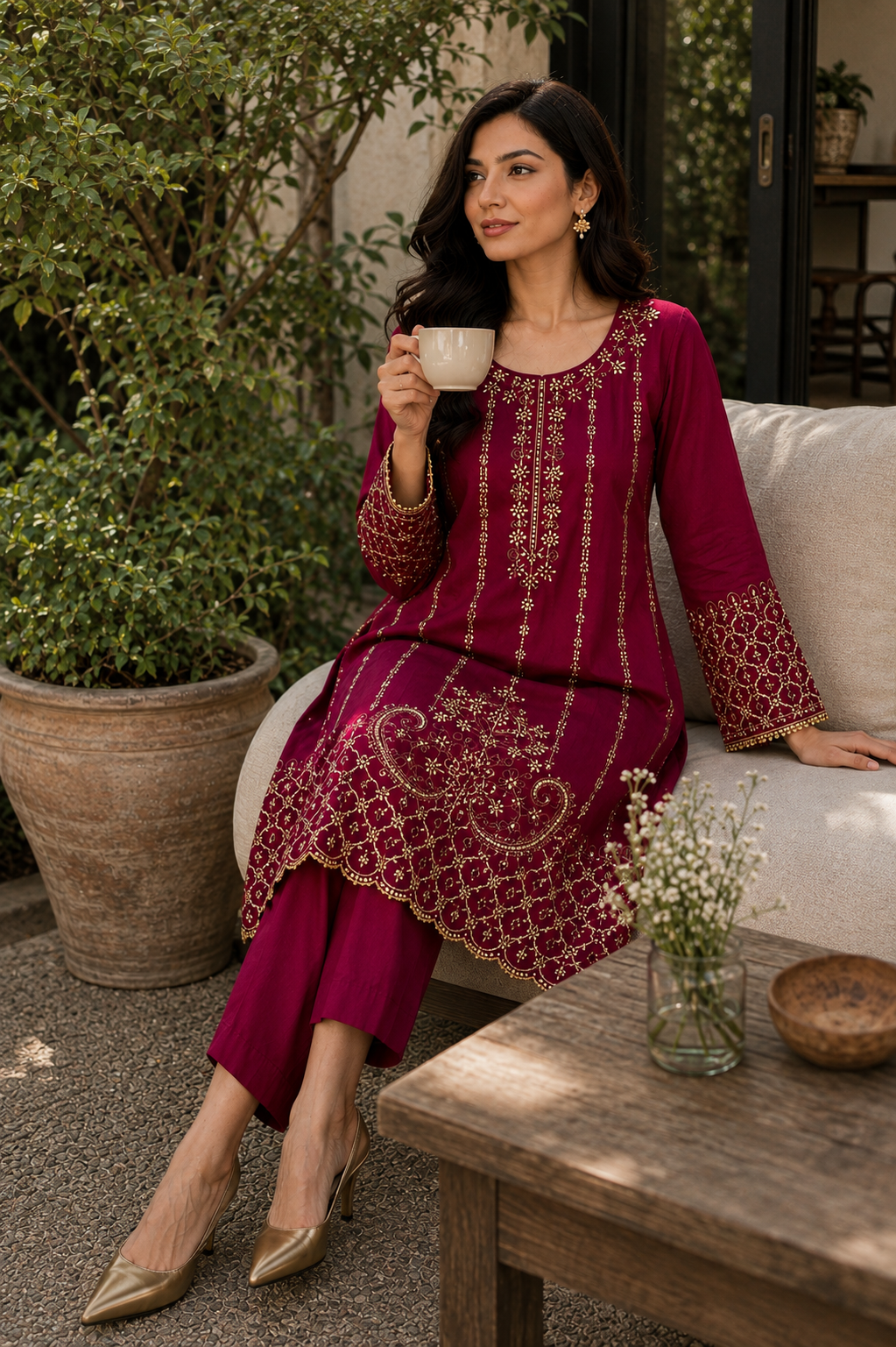 Stylek Embroidered 2-Piece Ready-to-Wear Suit