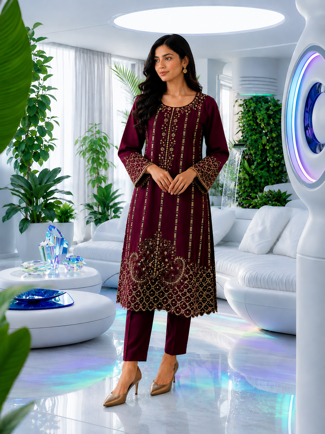 Stylek Embroidered 2-Piece Ready-to-Wear Suit
