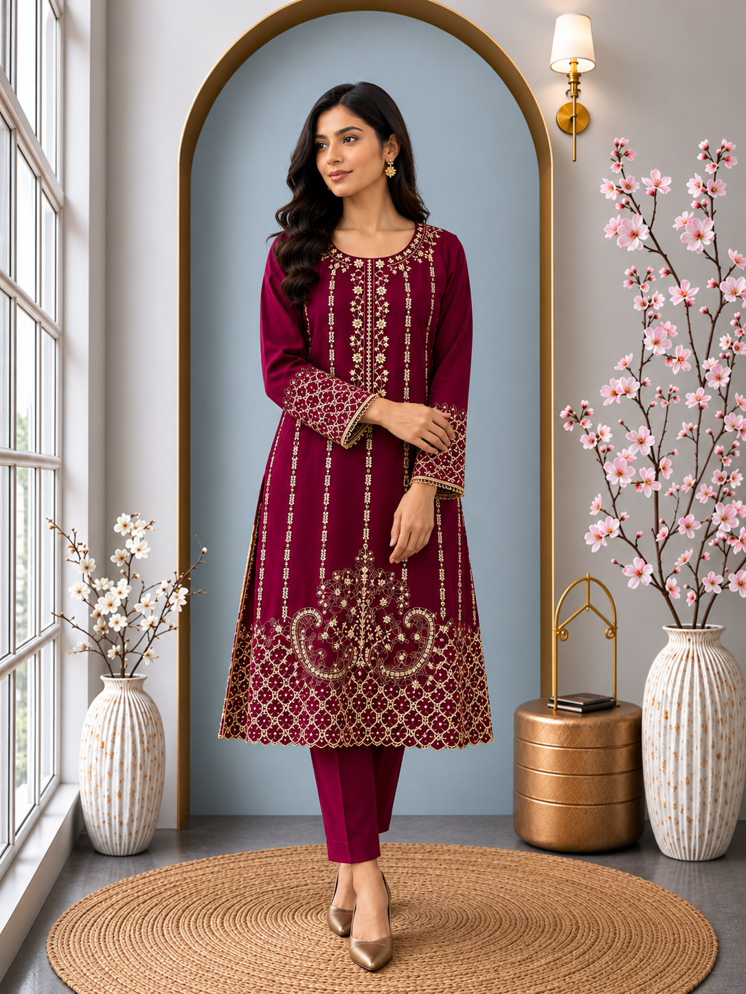 Stylek Embroidered 2-Piece Ready-to-Wear Suit