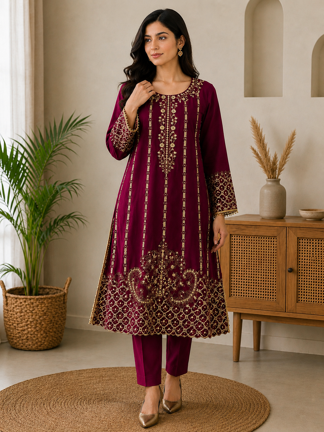 Stylek Embroidered 2-Piece Ready-to-Wear Suit